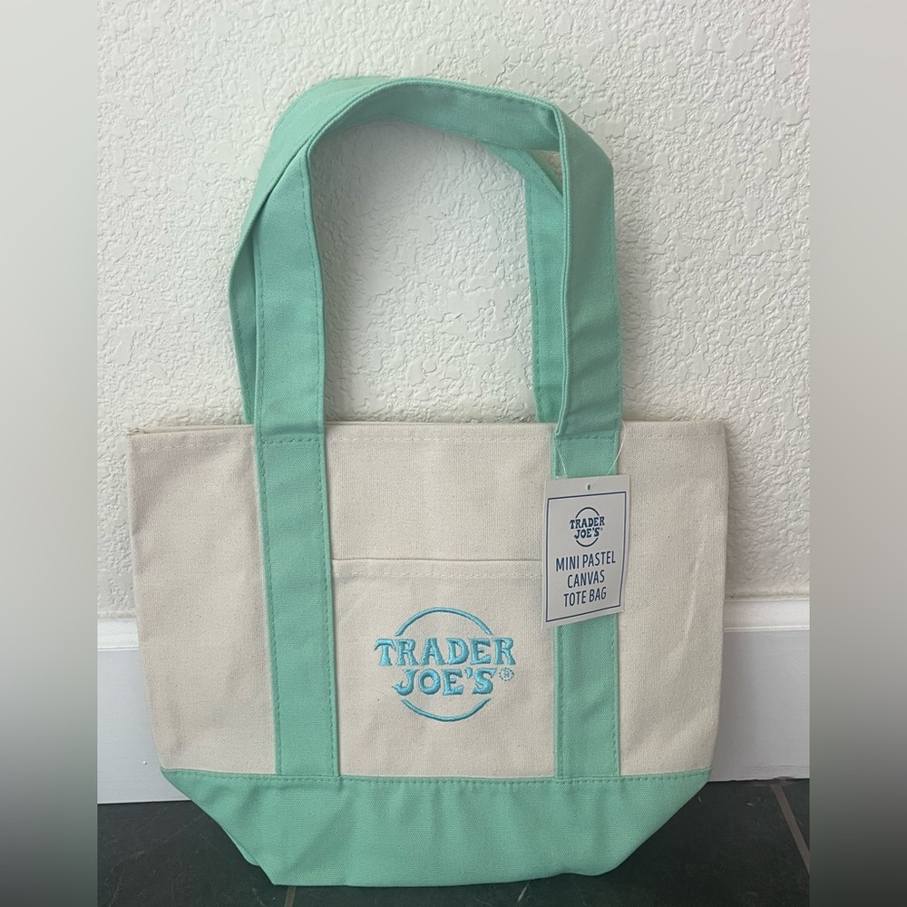 Brand New With Tag Trader Joe’s Mini Canvas Tote Bag - Pastel Green